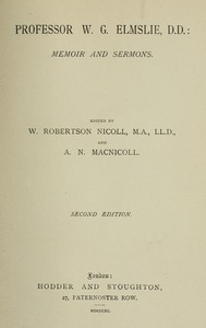 Cover of Professor W. G. Elmslie, D.D.: M...